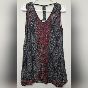 En Creme small black gray v neck tank top maroon embroidery Boho Aztec Print